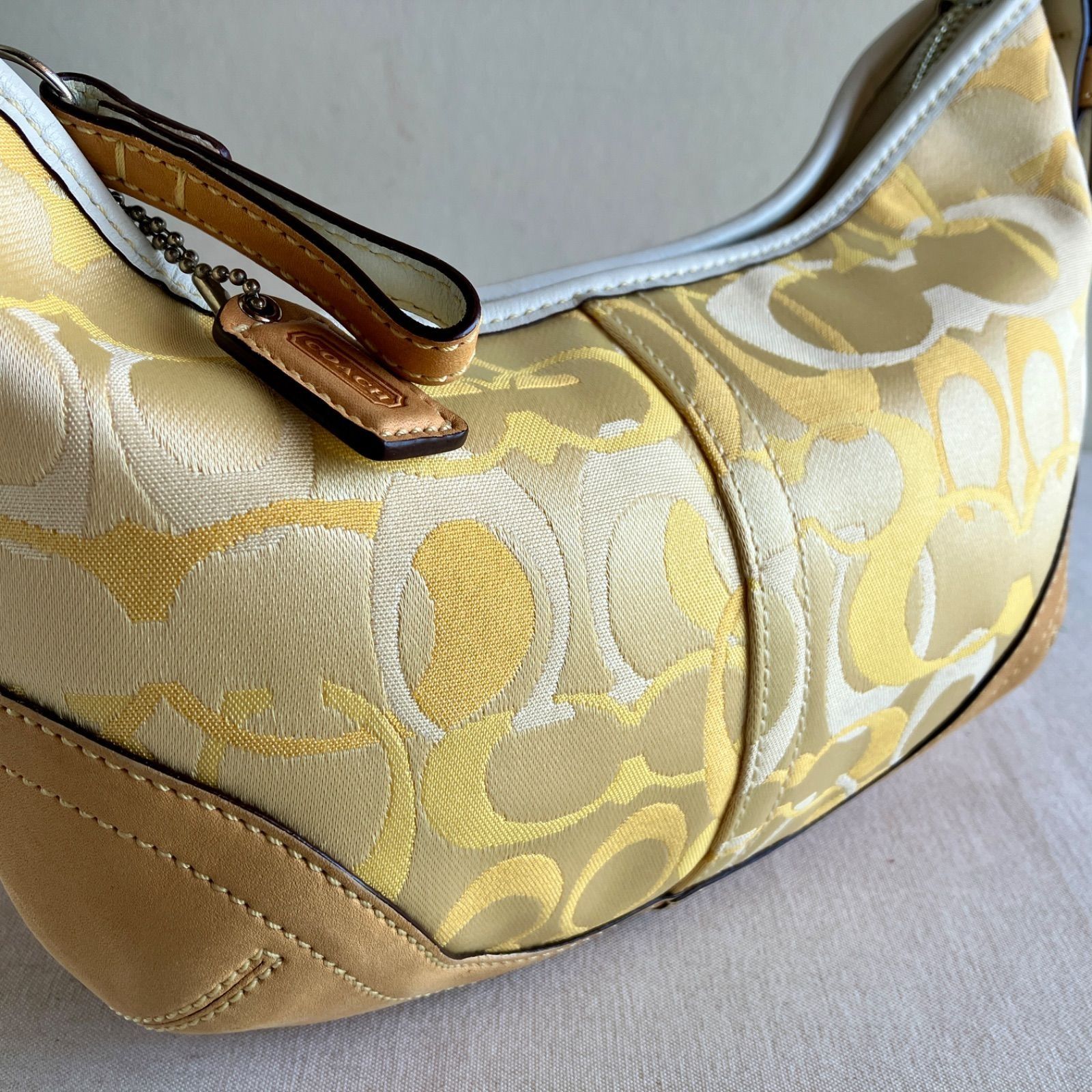 COACH Vintage Mini Soho Hobo Bag Yellow Canvas Leather Y2K 