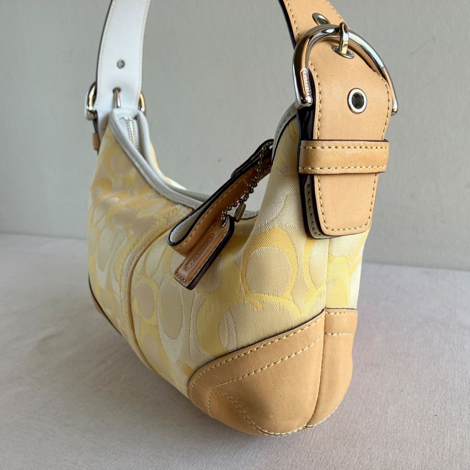 COACH Vintage Mini Soho Hobo Bag Yellow Canvas Leather Y2K 