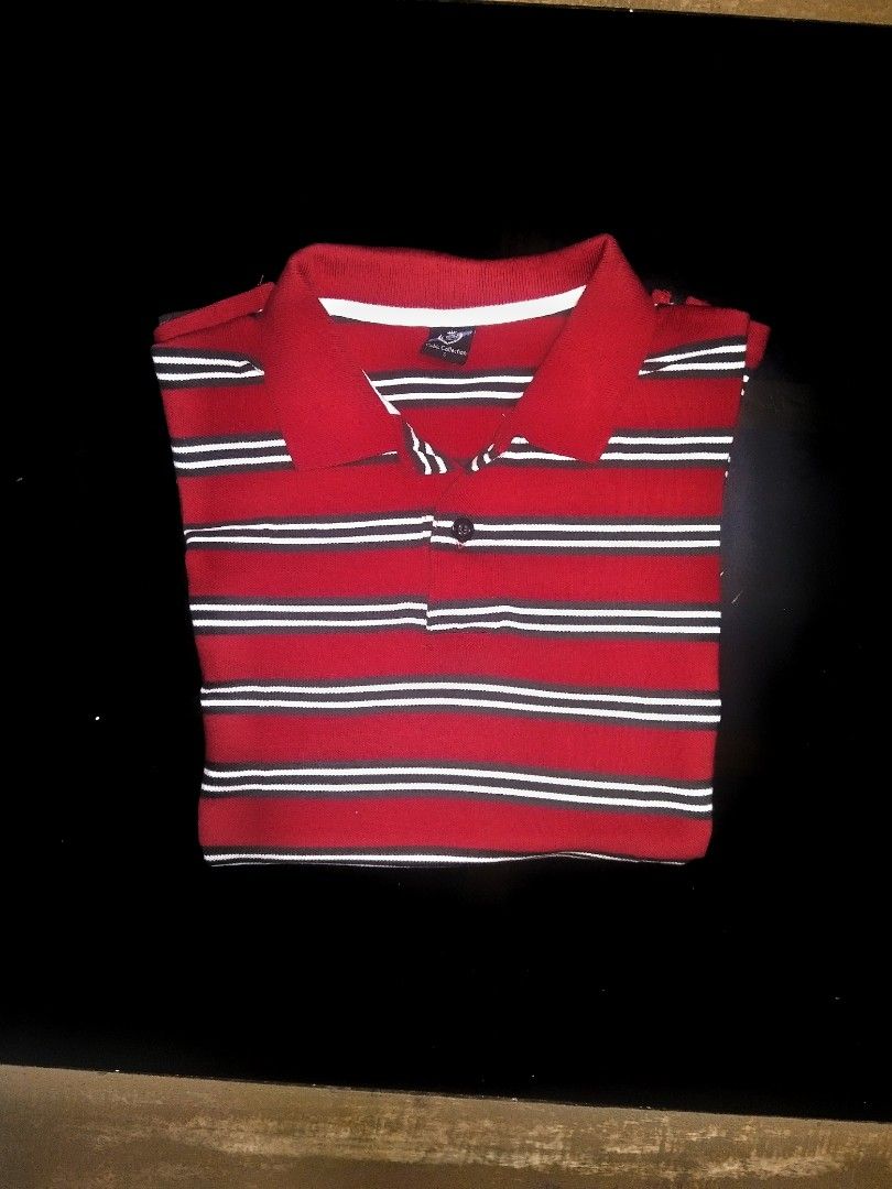Cubic Collection Striped Polo Shirt - Small (Category: Tshirts & Polo Shirts ) located in Kapalong. Submitted by clinton_424 (Listing ID 1438233308, Image 1). Description: - Cubic Collection polo shirt - Red and white stripes - Classic collar - Short sleeves - Button-up placket - Size: Small - Condition: Good.