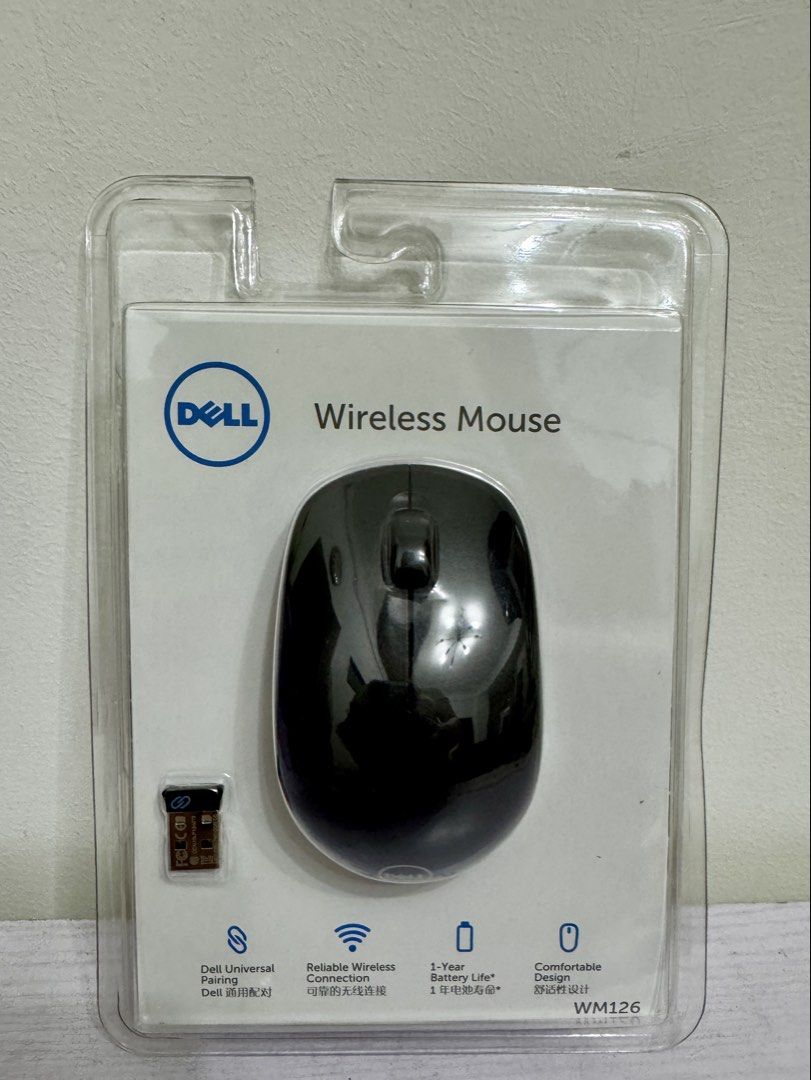 Dell Wireless Mouse WM126 (Category: Mouse & Mousepads) located in Muntinlupa City. Submitted by readthedetails (Listing ID 1438233615, Image 1). Description: - Dell Wireless Mouse WM126 - Brand new and sealed - 1-year battery life - Includes mouse and USB receiver - Color: Black.