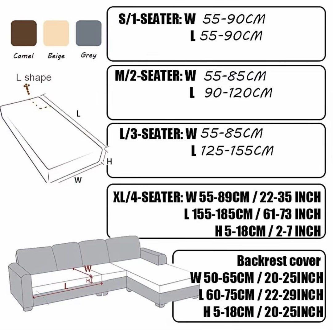 Elastic Sofa Seat Cover (Category: Sofas) located in Cainta. Submitted by sati_vaaa (Listing ID 1438270029, Image 2). Description: Brand new (3pcs) sold as set Material: Polyurethane elastic fiber (spandex) Size backrest cover: W 50-65CM L 50-65CM H 5-18CM.