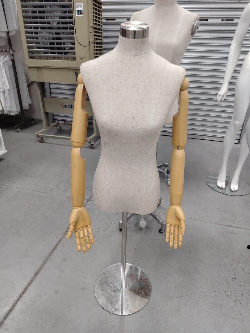 Female Mannequin Torso with Arms (Category: Other Home Furniture) located in Manila. Submitted by shierley27 (Listing ID 1438144751, Image 1). Description: - Female mannequin torso - Detachable wooden arms and hands - Fabric-covered body - Metal stand - Round metal base for stability - Articulated arms for posing - Ideal for retail or personal use.