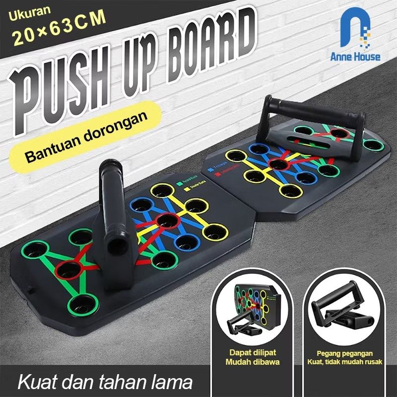 Foldable Push Up Board (Category: Weights & Dumbbells) located in Antipolo. Submitted by anyyyyy03 (Listing ID 1438276020, Image 1). Description: - Multi-functional push-up board for chest, shoulders, back, and arms. - Foldable and detachable design for easy storage and portability. - Color-coded positions for targeted muscle training. - Includes comfortable handles. - Made of durable materials. - Size: 20 x 64.5 cm..