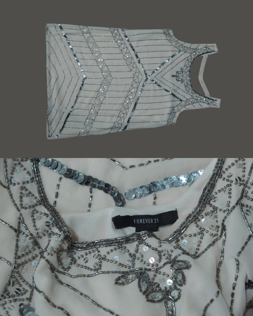 FOREVER 21 Sequined / Bedazzled / Beaded Mini Dress (Category: Dresses) located in Naga. Submitted by ars.amandi (Listing ID 1438212323, Image 2). Description: Item photo on the 1st slide is scrunched, actual laid flat photo is in the 2nd slide. Offer your prices, I badly need to declutter my closet. I can consider your offers for this one. Has some fallen beads but not much, dm for item condition. I bought this so I can alter it but I hadn’t had
