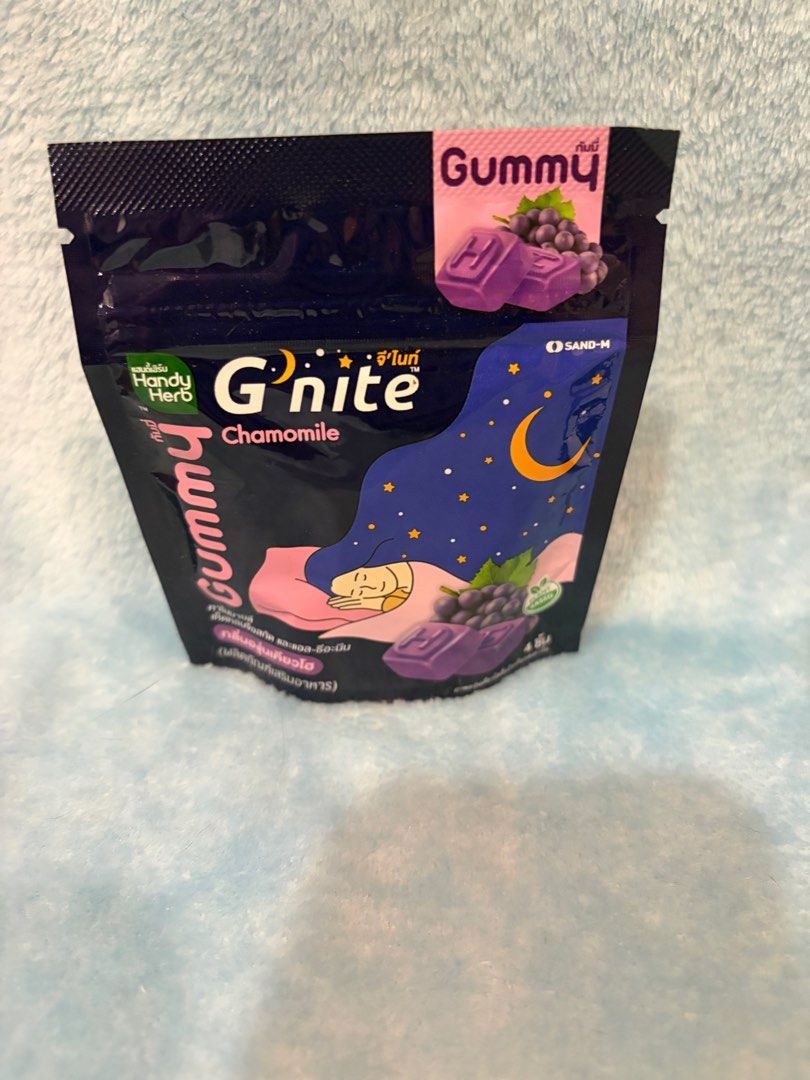 Goodnite gummies sold per pack (Category: Health Food, Drinks & Tonics) located in Quezon City. Submitted by chic_styleph (Listing ID 1438268898, Image 2). Description: G‘Nite Gummy is a popular sleep-support supplement produced by the Thai wellness brand Handy Herb. Instead of melatonin, these chewable, naturally-flavored gummies utilize a blend of traditional botanicals—including Reishi mushroom, chamomile extract, and L-theanine—to help calm y