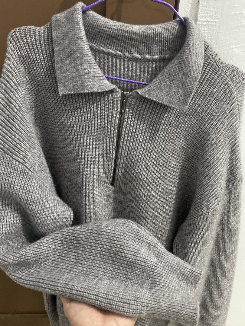Grey Knitted Halfzip Sweater (Category: Coats, Jackets and Outerwear) located in Manila. Submitted by dropndrip (Listing ID 1438267009, Image 3). Description: -10/10 condition -good as new -large to XL size.