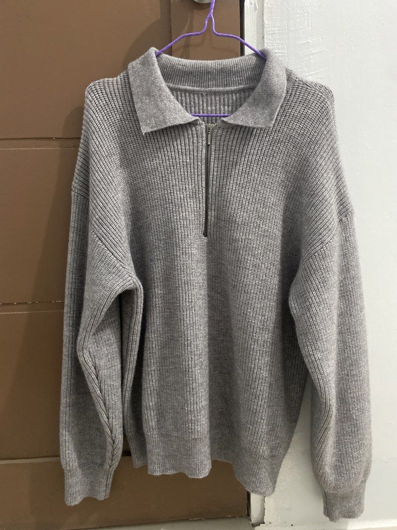 Grey Knitted Halfzip Sweater (Category: Coats, Jackets and Outerwear) located in Manila. Submitted by dropndrip (Listing ID 1438267009, Image 1). Description: -10/10 condition -good as new -large to XL size.