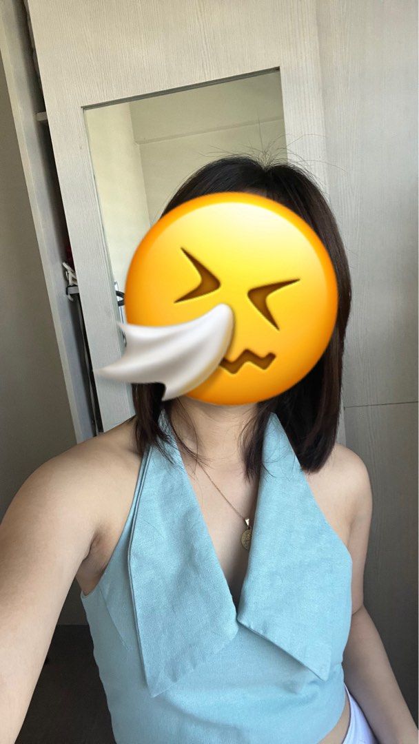 Sage Green Halter Top (Category: Sleeveless) located in Manila. Submitted by kimtaeri21 (Listing ID 1438280095, Image 2). Description: - Stylish halter top - Available in white or light blue - Features a unique collar - Perfect for casual or dressy events - A versatile wardrobe essential.