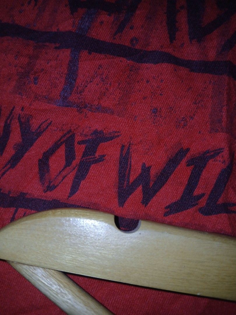 Iron reagan band ls (Category: Longsleeves) located in Caloocan City. Submitted by benthriftshp (Listing ID 1438263012, Image 3). Description: iron reagan band tee - Red long sleeve shirt - Graphic print on front and sleeves - "THE TYRANNY OF WILL" text on the back Soft, possibly cotton, material - Crew neck - Ribbed cuffs 21x28.6 dimes 2 pinholes 700+sf.