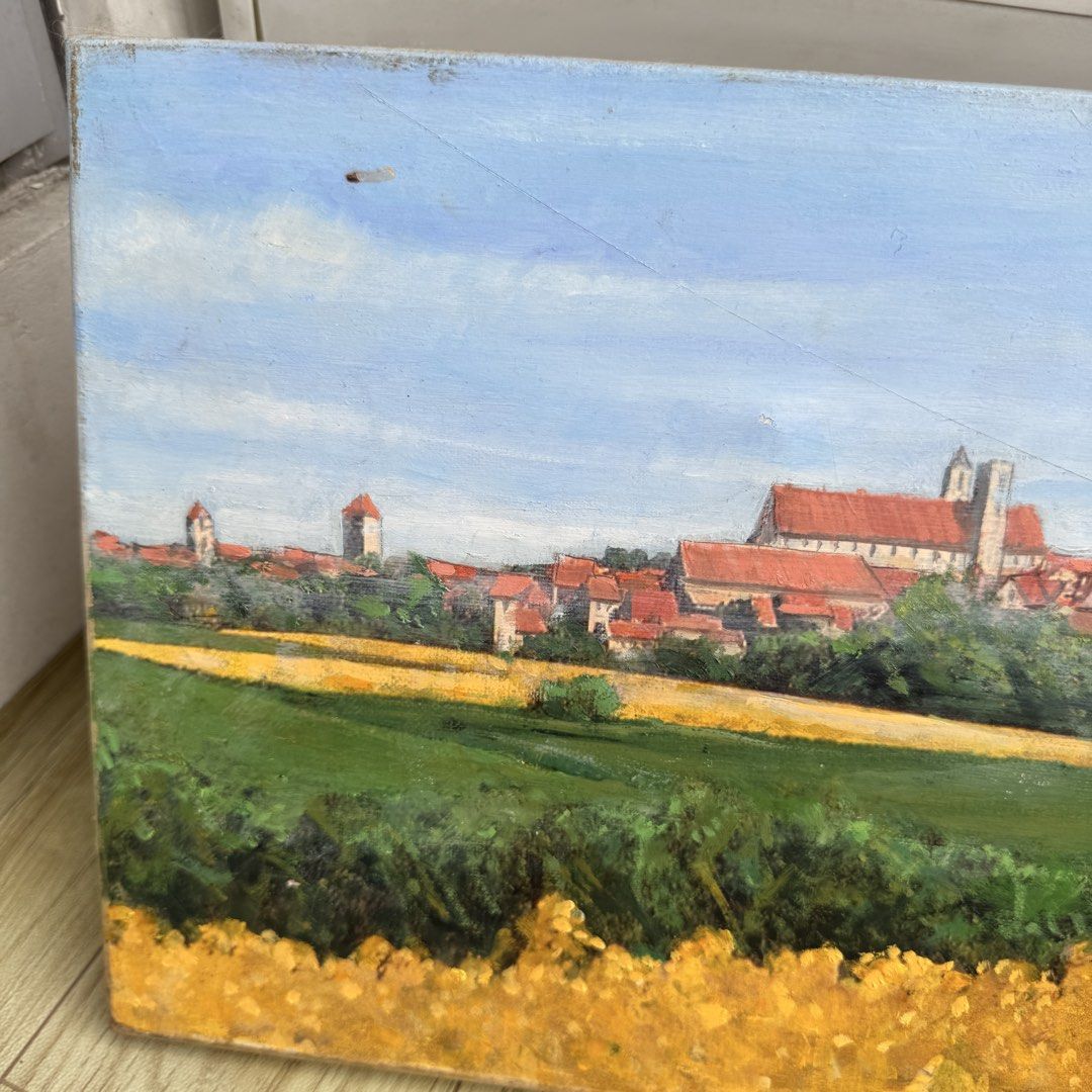 Japan Painting in Canvas Field Landscape Oil Viewing Rothenburg (ローテンブルグを望む, Rōtenburugu o nozomu) by Naoya Tomono (Category: Art & Prints) located in Mandaluyong City. Submitted by elite.essence.ph2 (Listing ID 1438173073, Image 3). Description: The sticker on the back of this canvas provides the title of the artwork and the name of the artist: Artist: Naoya Tomono (友野 直哉, Tomono Naoya) Title: Viewing Rothenburg (ローテンブルグを望む, Rōtenburugu o nozomu