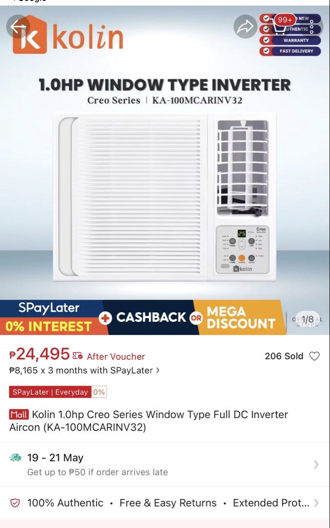 Kolin 1.0hp Creo Series Window Type Full DC Inverter Aircon (KA ...