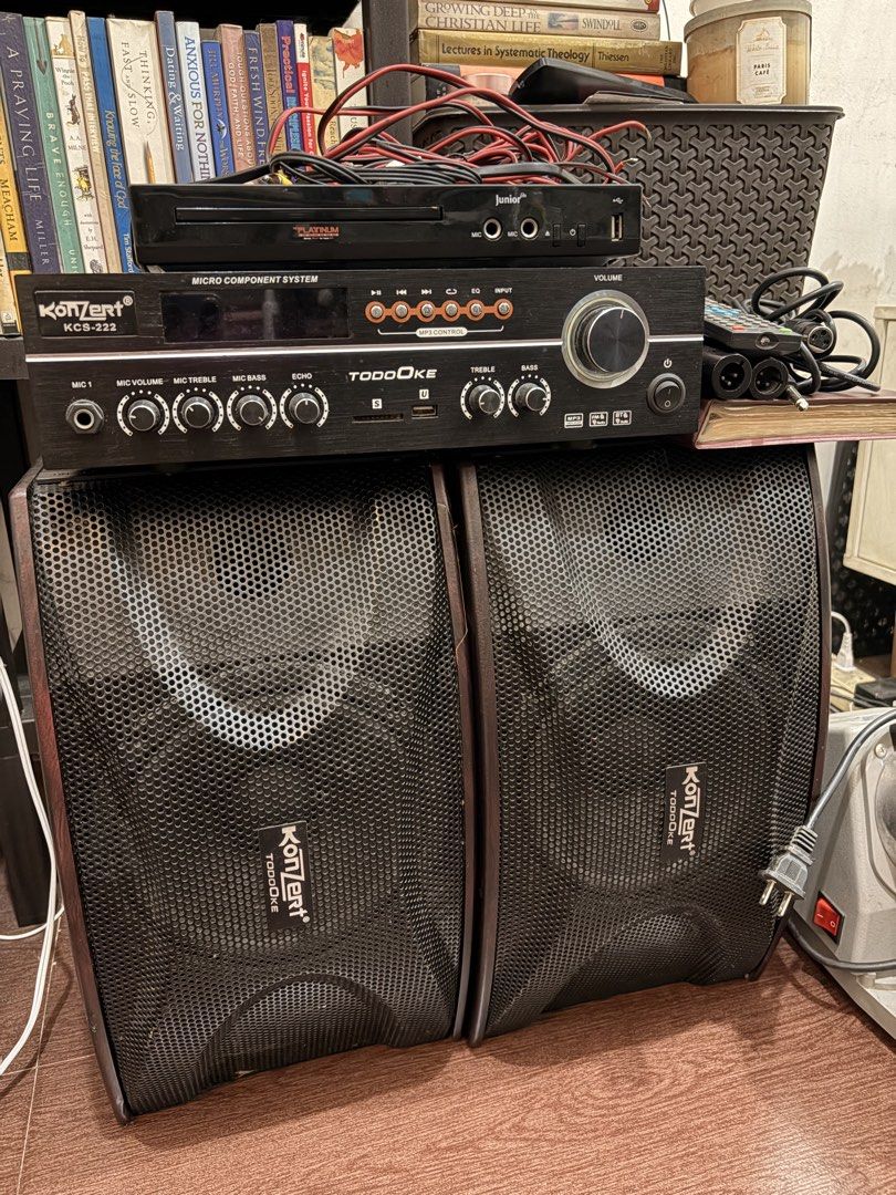 Konzert KCS-233 Karaoke Speaker System (Category: Soundbars, Speakers & Amplifiers) located in Marikina City. Submitted by iamkandida (Listing ID 1438223214, Image 1). Description: For sure buyer only. All in price- Take All ‼️ Please read muna ‼️ *Micro component system Konzert KCS-222 (2 Speaker) 10/10 (Amplifier) 7/10 (for a 4k PRICE ALL IN, halos free na tong amplifier) working well pag full volume pero pag lower, medyo nawawala wala. Need mi