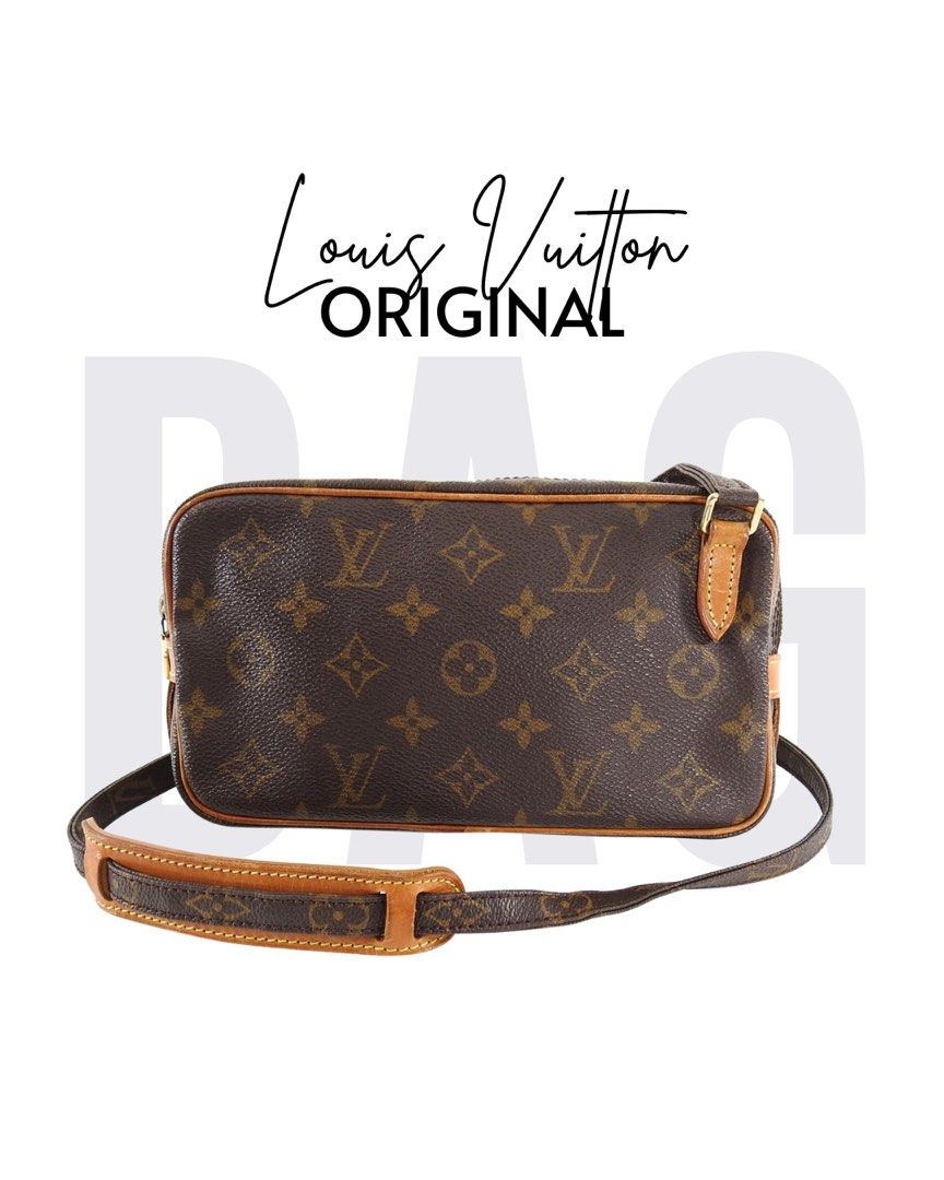 Louis Vuitton Monogram Marly Bandouliere Brown (Category: Luxury Bags & Wallets) located in Manila. Submitted by jeonsbit (Listing ID 1438243064, Image 1). Description: - Authentic Louis Vuitton Vintage 2000s Monogram Marly Bandouliere Brown - Classic Monogram pattern - Brown leather strap - Gold-tone hardware - Rectangular shape -Newly serviced/cleaned -Authenticity can be proved with papers. .