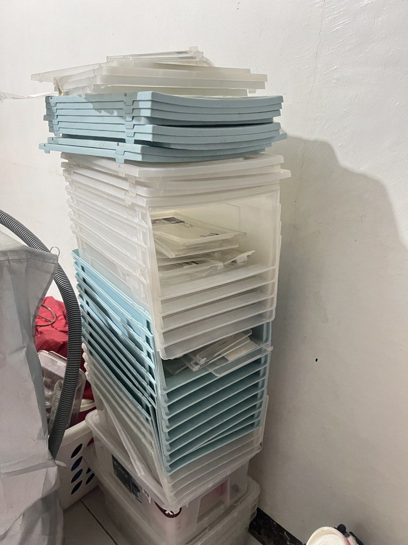 Megabox Storage and Organizing Box (Category: Storage Boxes & Baskets) located in Valenzuela. Submitted by jannvsantos (Listing ID 1438252486, Image 2). Description: - Megabox storage and organizing boxes. - Includes clear, stackable plastic boxes with blue lids. - Ideal for storing shoes and various items. - Transparent design for easy content visibility. - Original price: ₱200..