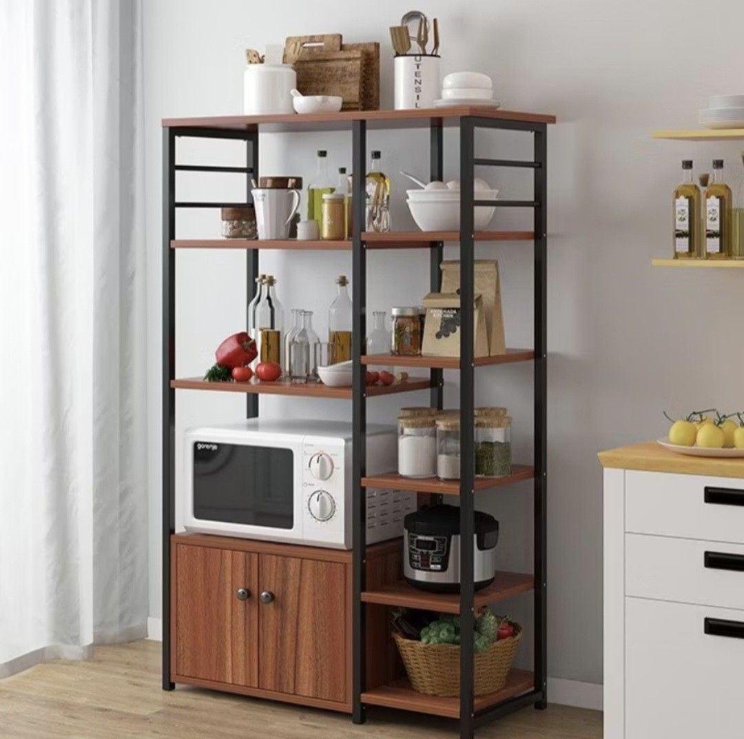 Multi-layer Shelf Stand Rack (Category: Shelves, Cabinets & Racks) located in Pasay City. Submitted by colektura (Listing ID 1438146546, Image 1). Description: - Wild Oak Shelf Floor Stand - Multiple shelves for storage and display - Includes a bottom cabinet - black metal frame - Perfect for kitchen or living room organization.