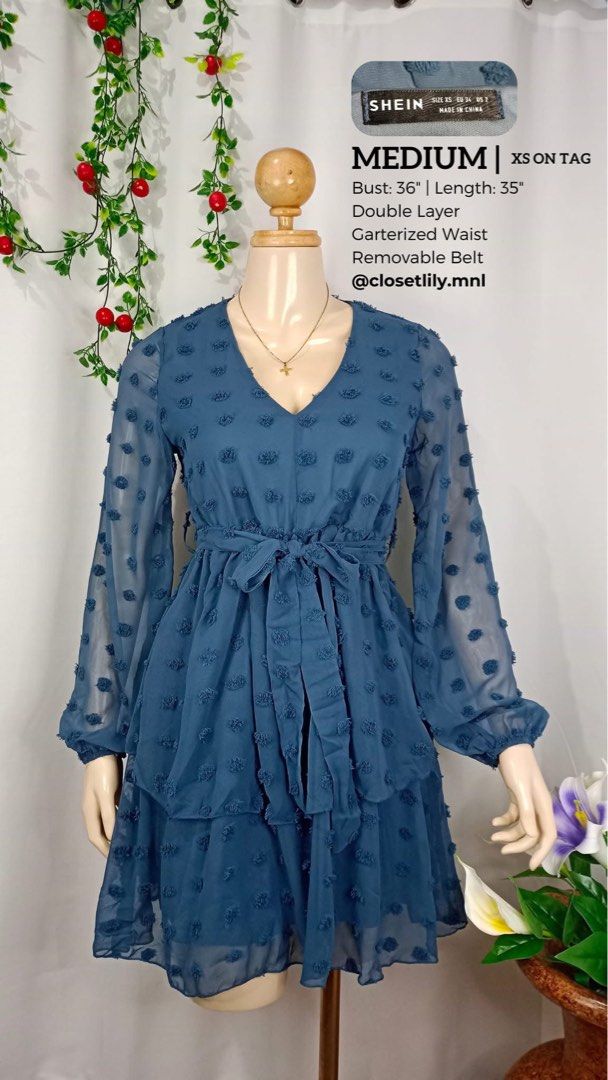 [New] Shein Blue Double Layer Dress (Category: Dresses) located in Caloocan City. Submitted by lily.mnl (Listing ID 1438202518, Image 1). Description: 💙Blue Dress - New : Shein with Pouch - Size: XS on Tag : fit to medium - Bust: 36” Length: 35” - Double-layer design. - Garterized waist. - Removable belt included. 💙Location: Bagong Silang, Caloocan 💙Shipping: Lalamove, Grab, J&T 💙Meet Up: SM North (weekdays) .
