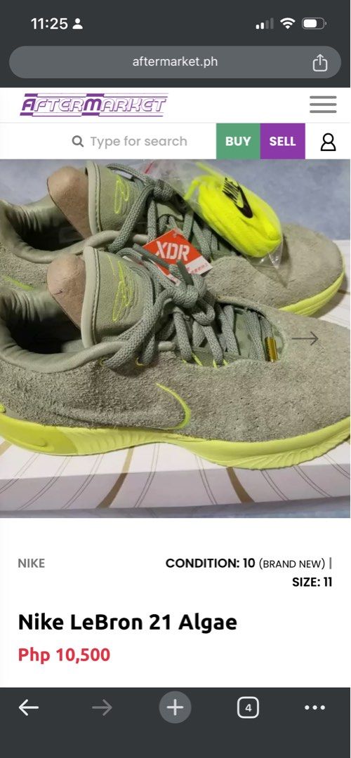 Nike LeBron 21 Algae (Category: Sneakers) located in Pasig City. Submitted by enjhoitravels_declutter (Listing ID 1438285464, Image 2). Description: - Nike LeBron 21 'Algae' sneakers - Size 13 - Green and yellow colorway - Brand new, unworn condition - Includes original box and extra laces - Perfect for basketball or casual wear - Used twice.