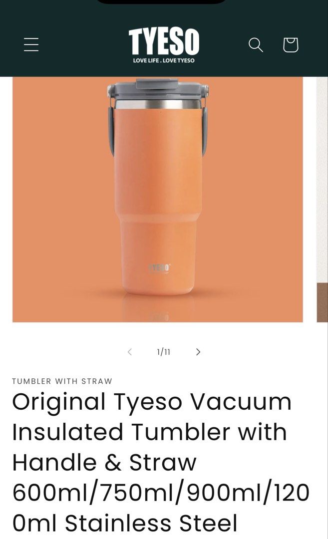 Original Tyeso Vacuum Insulated Tumbler with Handle & 1200ml Stainless Steel (Category: Water Bottles & Tumblers) located in Quezon City. Submitted by ciyellow (Listing ID 1438150443, Image 1). Description: Stay refreshed and ready for anything with the Tyeso Multipurpose Stainless Steel Tumbler. Available in sizes 20oz, 25oz, 35oz, and 40oz, this tumbler features double-wall vacuum insulation to keep your drinks cold for up to 24 hours or hot fo