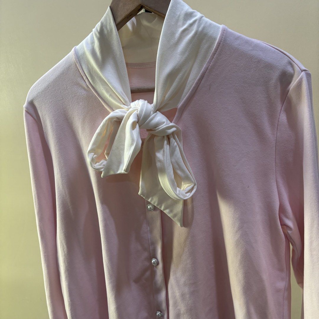 Pink Blouse long sleeve with Ribbon (Category: Blouses) located in Quezon City. Submitted by declutternami (Listing ID 1438204810, Image 3). Description: - Soft pink blouse - Button-down front with pearl-like buttons - soft fabric Medium size rfs: Declutter Pickup only: QC loc.