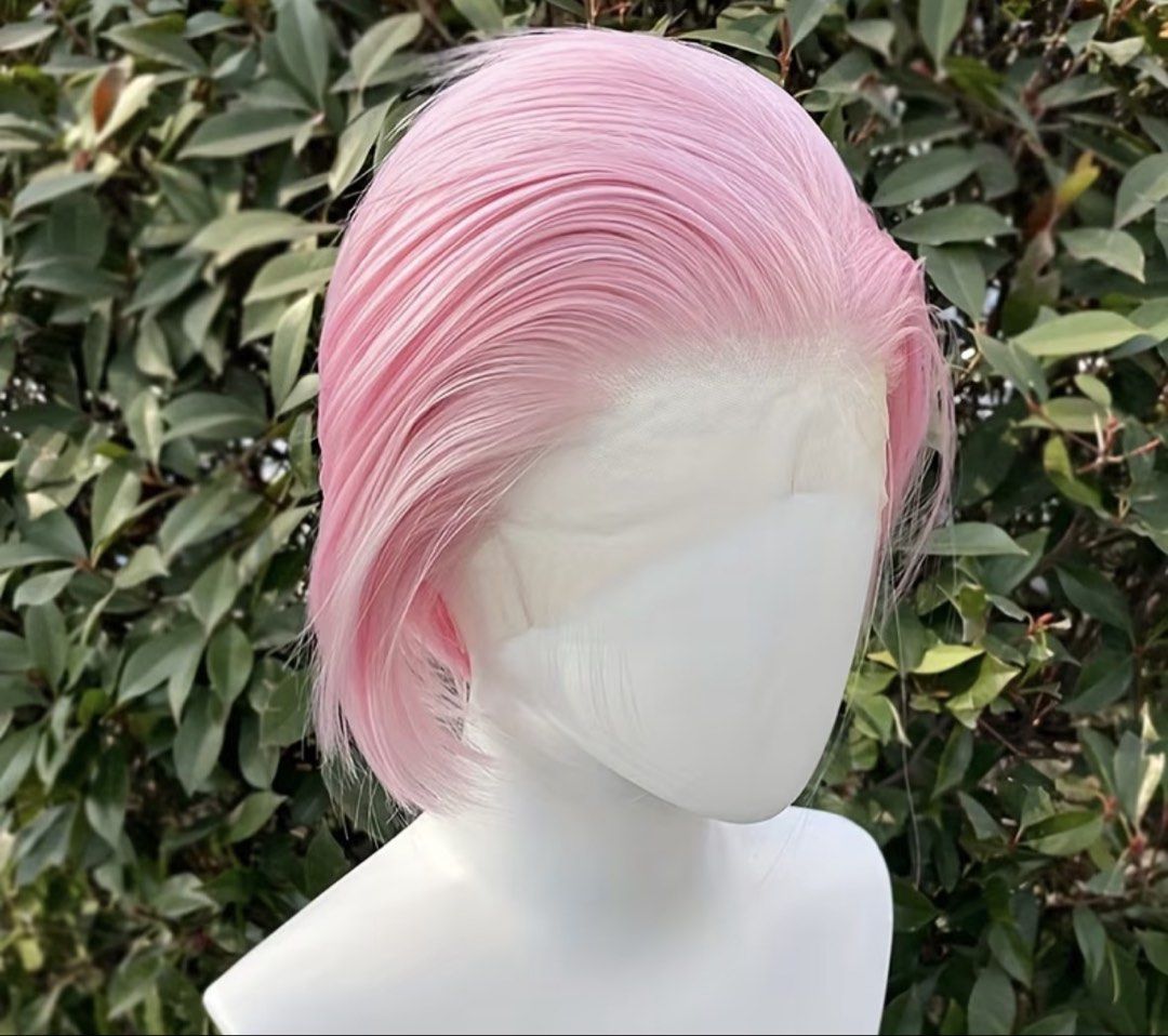 Pink Wig Men (Category: Caps & Hats) located in Bolinao. Submitted by jace.crvn (Listing ID 1438293840, Image 3). Description: - Style: Short pink brush up hair wig for men - Type: Lace front wig - Part: Side part - Hairline: Natural-looking - Color: Light pink with highlights - Style: Slight wave.