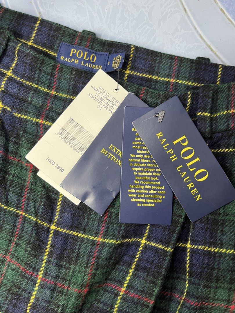 Polo Ralph Lauren Plaid Wool Pants (Category: Other Bottoms) located in Pasay City. Submitted by chokmvn (Listing ID 1438291586, Image 2). Description: Women’s Polo Ralph Lauren Plaid Wool Pants (Size 0) •Condition: 10/10 (Deadstock / New with Tags). •Retail Reference: HKD 3,890 (Approx. ₱28,000+). •Brand: Authentic Polo Ralph Lauren (Made in Portugal). •Pattern: Classic Black Watch Tartan (Green/Navy with Red/Yellow overcheck). •Material: 100% V