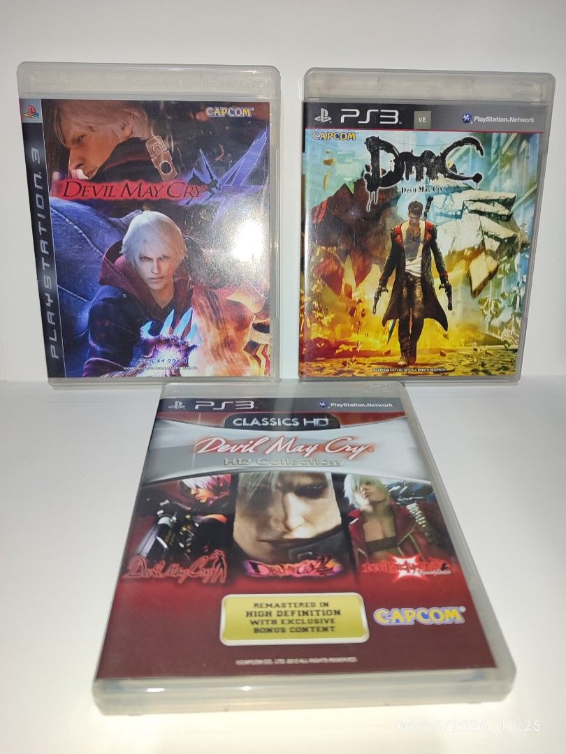 PS3 - Devil May Cry Bundle (PRE-LOVED) "R1 & R3" (Category: PlayStation) located in Mendez-Nunez. Submitted by sf2_gameshop (Listing ID 1422833035, Image 1). Description: PLEASE READ The bundle contains: 1. Devil May Cry HD Collection (Parts 1 to 3) 2. Devil May Cry 4 3. DMC CONDITION: Pre-loved item, in very good condition - ideal for collectors. It comes with game manuals. GENRE: Action-adventure, hack and slash MODE: Single-player REGION: 3 - 