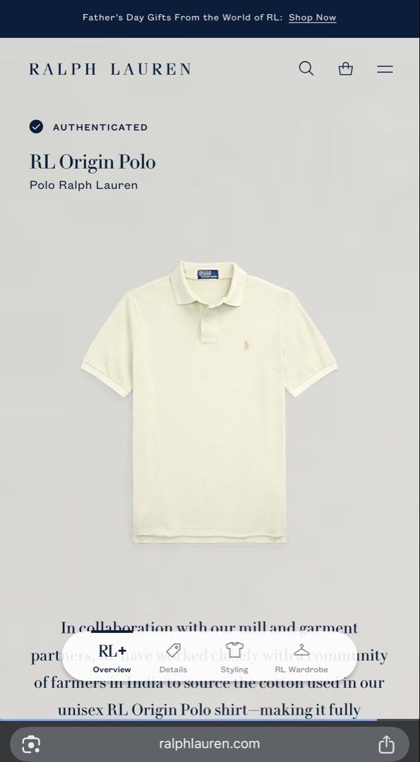 Ralph Lauren RL Origin Polo Shirt (Category: Tshirts & Polo Shirts ) located in Batangas. Submitted by cjayf (Listing ID 1438214199, Image 3). Description: - Authentic Ralph Lauren RL Origin Polo Shirt - Size: M - Classic Fit - Color: Light Cream - Features the iconic polo logo - Made with cotton sourced from India - A timeless wardrobe staple.