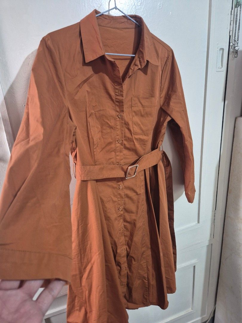 Rust Orange Dress with Belt (Category: Dresses) located in Quezon City. Submitted by conchicken (Listing ID 1438171025, Image 3). Description: - Orange dress - Matching belt with silver buckle - Collared neckline - Long sleeves - Button-down front - Tailored fit - Suitable for casual and semi-formal occasions - up to 38 bust line -, medium to large -premium quality.