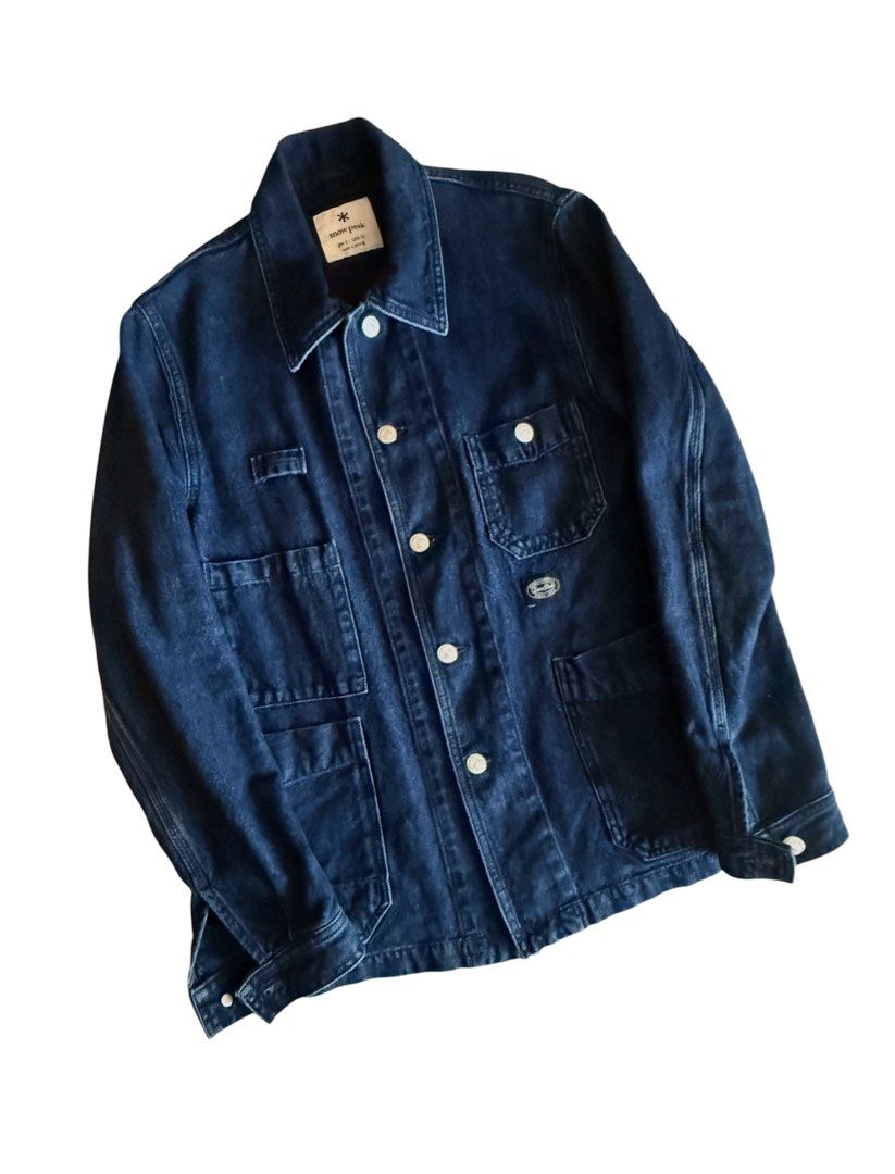 Snow Peak indigo denim okayama ox work jacket (Category: Coats, Jackets and Outerwear) located in San Juan City. Submitted by declutteredliving (Listing ID 1438211128, Image 1). Description: - Size: XS (USA); S (JPN) - Width 20 - Sleeves 24 - Length (from shoulders) 27 - Bought this in Japan - Features multiple front pockets - Small logo patch on chest pocket - Made in Japan .
