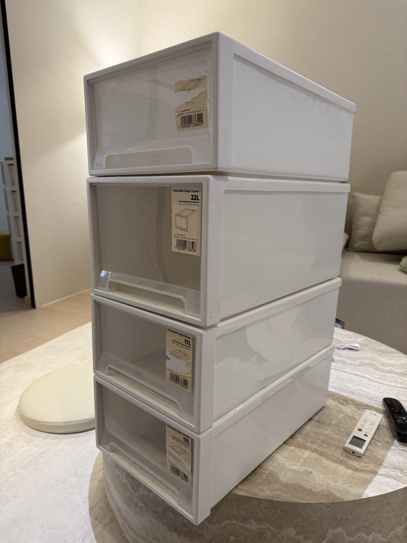 Stackable Single Drawer Storage Boxes - 22L & 17L455613793593600001