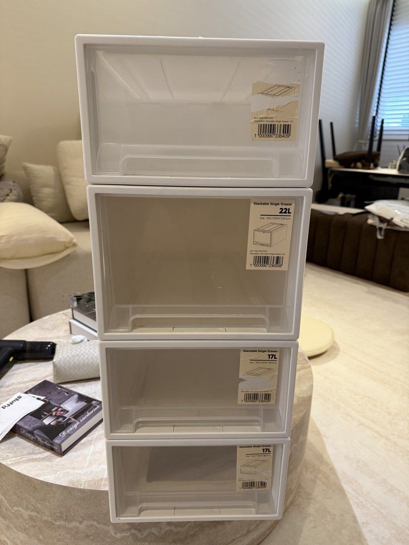 Stackable Single Drawer Storage Boxes - 22L & 17L455613793593600000