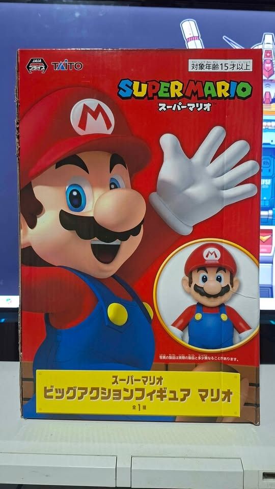 Super Mario Big Action Figure Taito (Category: Figurines & Statues) located in Imus. Submitted by ToyBlazePH (Listing ID 1438213992, Image 3). Description: - Super Mario Big Action Figure - Box art features a large Mario image - Includes a smaller Mario figure - Packaging in Japanese - Made by Taito - Recommended for ages 15+.