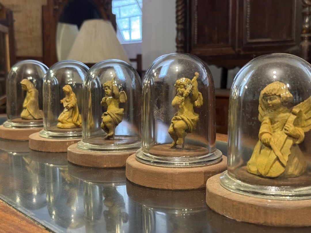 Vintage Wood Santo and Angels with Dome (Category: Vintage Collectibles) located in Manila. Submitted by sinaunang_gamit (Listing ID 1438112969, Image 2). Description: Vintage Wood Santo and Angels with Dome Height of dome with base : 6 inches ₱2k each.