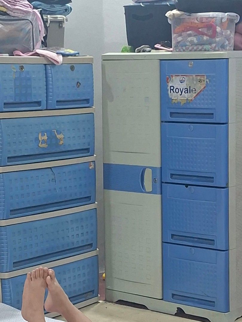 2 Orocan Cabinet (Category: Shelves, Cabinets & Racks) located in Manila. Submitted by onestopshopmla (Listing ID 1438429440, Image 1). Description: - Plastic storage cabinet - Blue and white color scheme - Multiple drawers - Some drawers with visible damage (holes, cracks) - Features a handle - Suitable for clothes and household items All issues are uploaded. Loc. 4th Ave West Gracepark South Caloocan YES 2 CABINETS PO FOR 2000 ONLY..