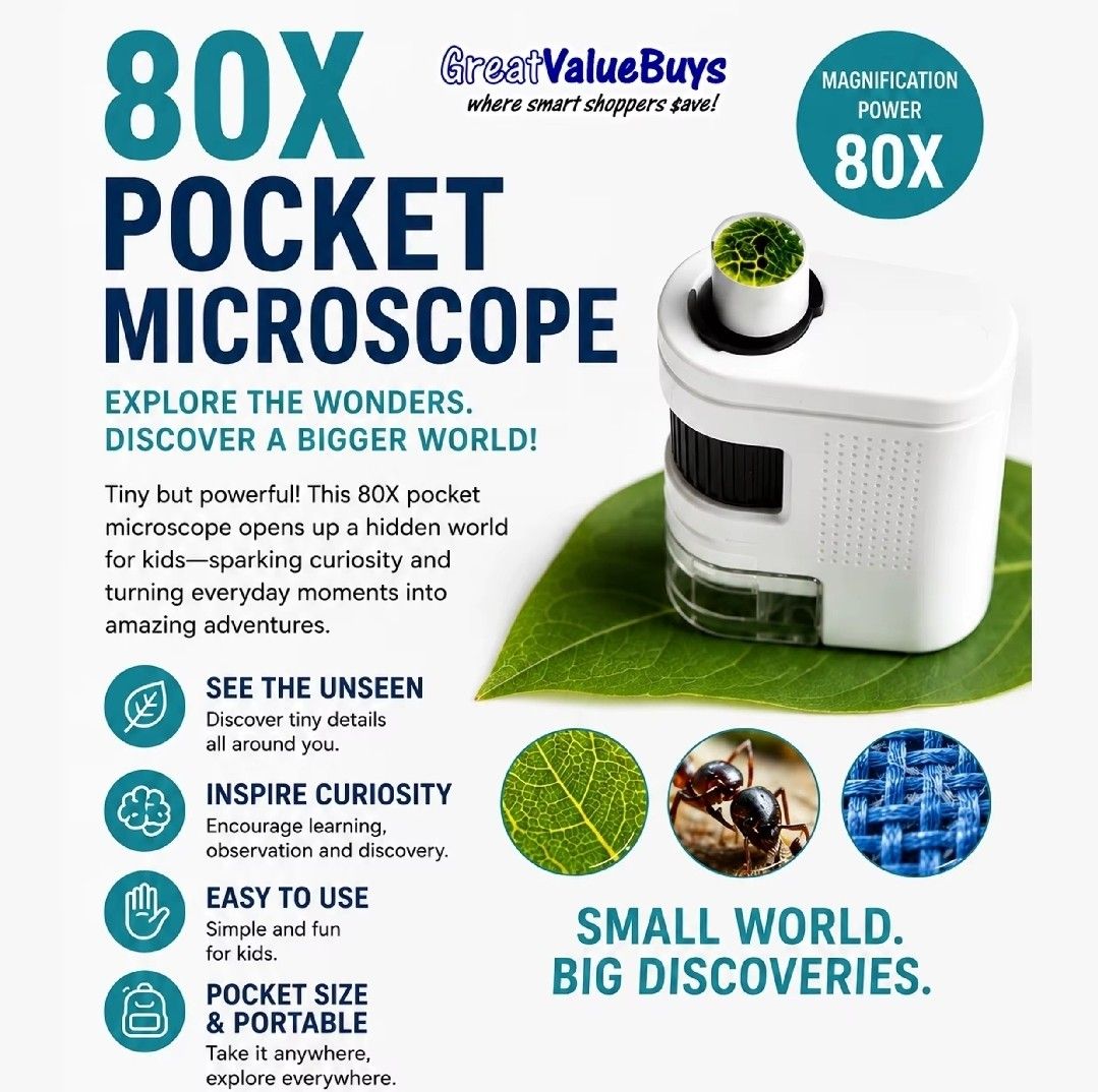 80X pocket microscope stem educational toy for kids learning children ...