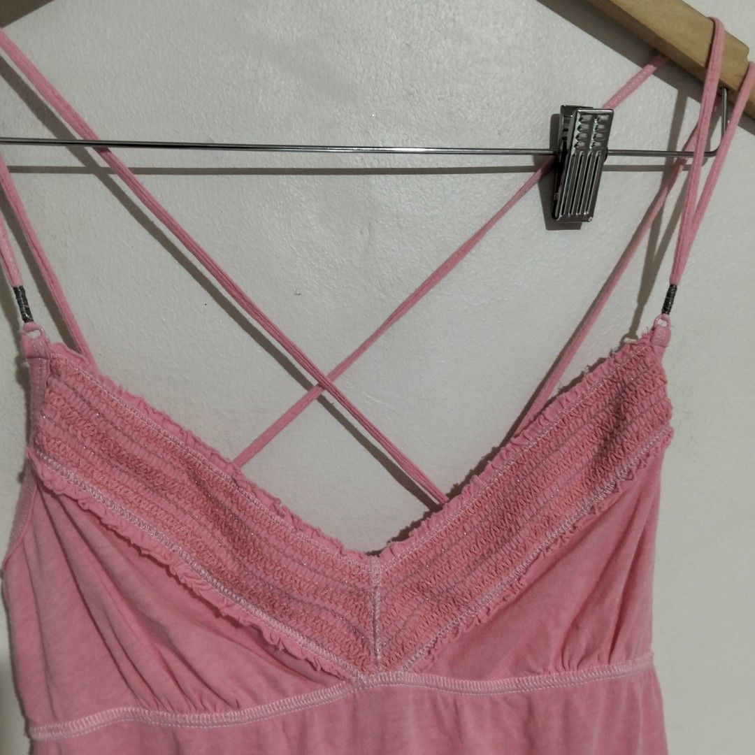 Abercrombie baby doll Top S (Category: Sleeveless) located in Subic. Submitted by tintindera (Listing ID 1438431291, Image 2). Description: - Abercrombie & Fitch tank top - Pink color - Criss-cross back design - Lace detail on neckline - Embroidered logo - Size: S - Made in Macau.
