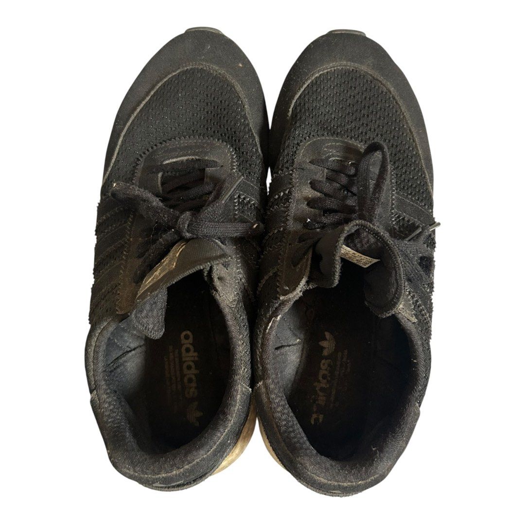 Adidas Black Boost Sneakers Men US12 Sole Separation Project Pair (Category: Sneakers) located in Paranaque City. Submitted by thepopneverstops (Listing ID 1438435732, Image 2). Description: Condition Rating 7/10 on uppers, but structural issue on sole. Black mesh and suede uppers are still in good shape with normal wear and dust. Boost-style midsole is yellowed and the rubber outsole is separating and falling off at the front (see closeup photo)