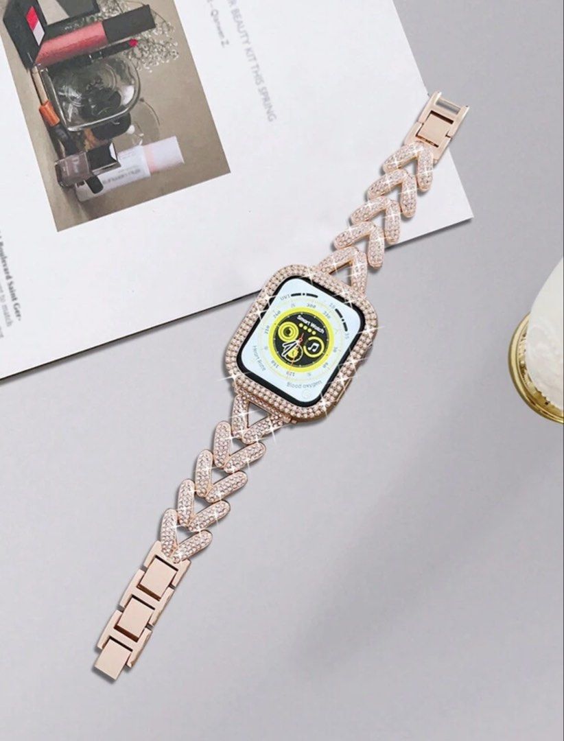 Apple Watch Band with Case - Rose Gold (Category: Wearables & Smart Watches) located in Quezon City. Submitted by merjv (Listing ID 1438388007, Image 2). Description: - Rose gold Apple Watch band and case set - Sparkling, crystal-studded design - Unique chevron pattern on band - Matching case for protection - Adds glamour to your watch - Easy to install and wear -Apple Watch 42mm.