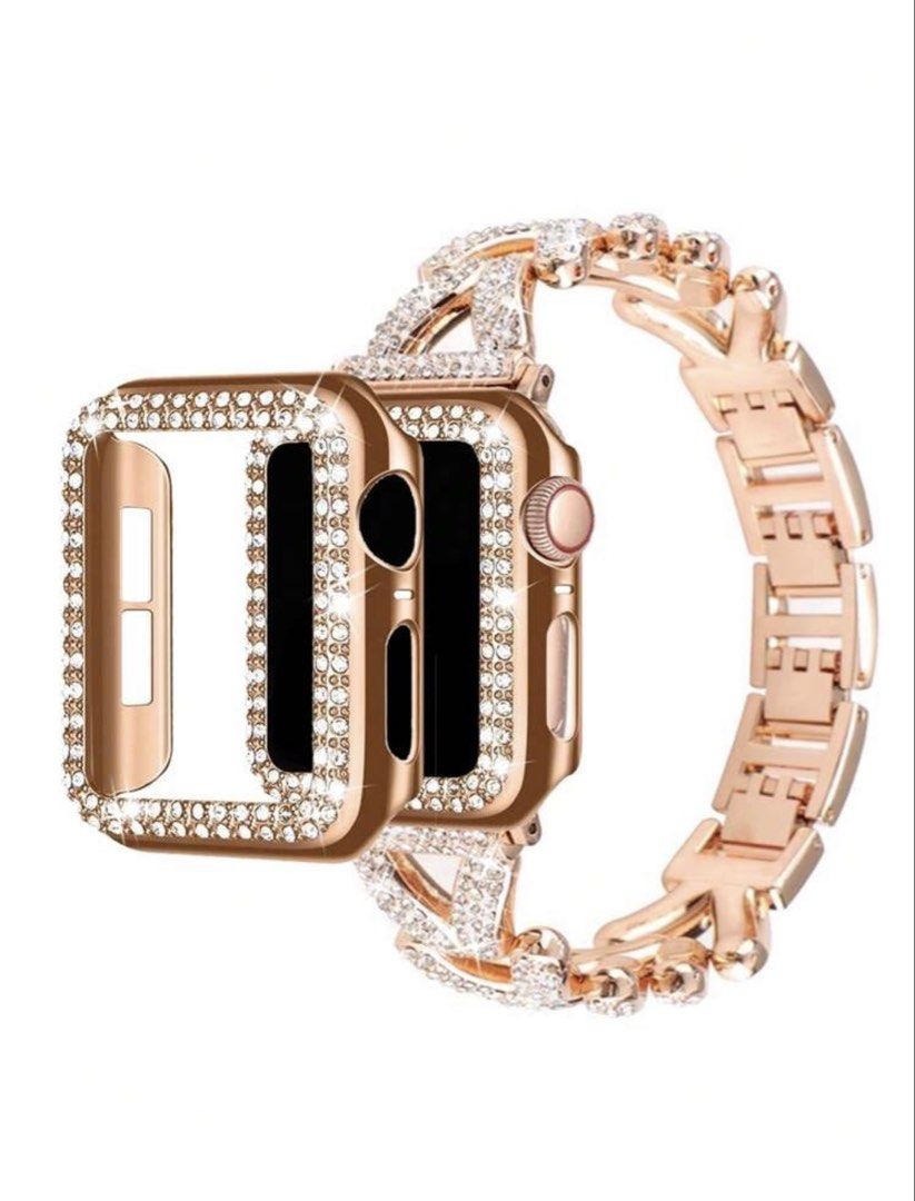 Apple Watch Band with Case - Rose Gold (Category: Wearables & Smart Watches) located in Quezon City. Submitted by merjv (Listing ID 1438388007, Image 3). Description: - Rose gold Apple Watch band and case set - Sparkling, crystal-studded design - Unique chevron pattern on band - Matching case for protection - Adds glamour to your watch - Easy to install and wear -Apple Watch 42mm.