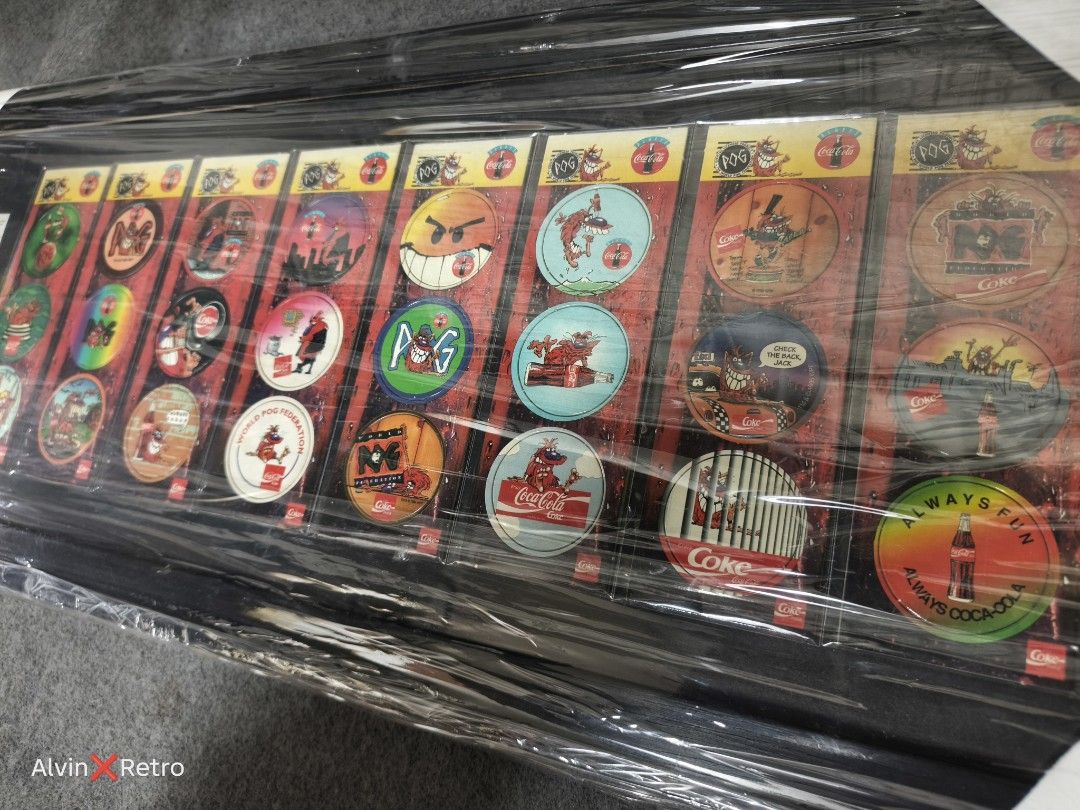 Batang 90s Coca-cola Coke POG complete set with Frame (Category: Vintage Collectibles) located in Manila. Submitted by alvinretro (Listing ID 1438447071, Image 1). Description: Original Coke POG from 90s., kumpleto, hindi pa na laro at intact pa. nilagay ko sa frame para mas ma preserve ng maayos. Tayuman, Manila.
