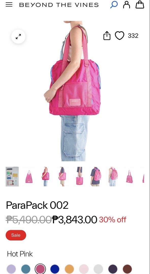 Beyond The Vines ParaPack 002 - Hot Pink (Category: Backpacks) located in Davao. Submitted by maideclutters21 (Listing ID 1438415333, Image 3). Description: ▪️Beyond The Vines ParaPack 002 (big version) ▪️Color: Hot Pink ▪️Can be used as a backpack or tote bag ▪️Few scratches but not that much noticeable ▪️Brand new ₱5490, sale price is ₱3843 .
