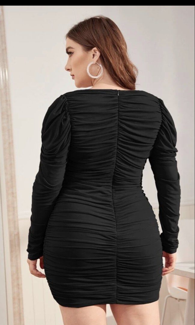 Black Bodycon Dress Plus Size (2XL) (Category: Dresses) located in Cavite. Submitted by 004_aa (Listing ID 1438465427, Image 2). Description: - Black bodycon dress - Ruched detailing - Long MESH sleeves - Mini length - Measurements: - Shoulder: 15.9 in - Bust: 40.9 in - Waist: 36.2 in - Hip: 41.7 in - Length: 38.4/34.6 in - Sleeve Length: 38.3 in - Cuff: 8.9 in PM FOR WW PICS .