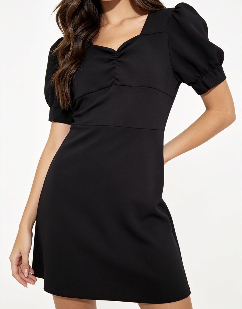 Black Puff Sleeve Dress (Category: Dresses) located in Manila. Submitted by sleepheadd03293 (Listing ID 1438456382, Image 1). Description: - Elegant black dress - Square neckline - Short puff sleeves - Fitted bodice with gathered bust detail - Slightly flared skirt - Versatile for various occasions - Smooth solid fabric -no flaw Rfs:decluttering .