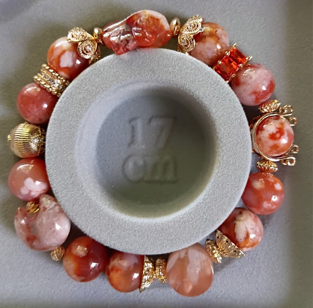 Bnew Blood Red Sakura bracelet (Category: Bracelets) located in Muntinlupa City. Submitted by rina.rina3 (Listing ID 1438333417, Image 2). Description: brand new sakura bracelet in blood red color with: - sakura charms: koi fish, moon, and cylinder - ~12mm sakura beads 17+cm wrist size very pretty in person 💖, in vibrant colors for personal use or for gifting Buyer to shoulder sf thank you.