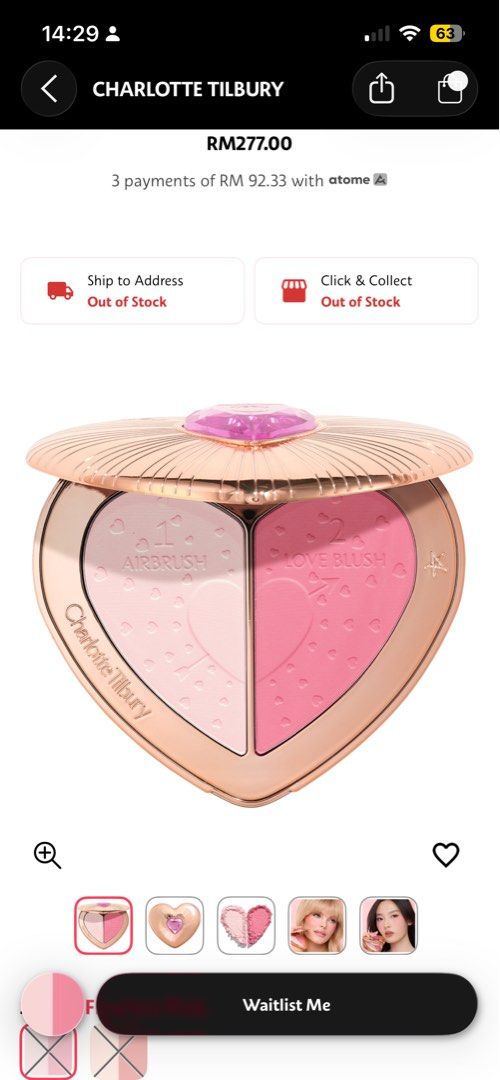 Charlotte Tilbury Blush (Category: Makeup) located in Kuala Lumpur. Submitted by tofufas (Listing ID 1438364806, Image 2). Description: - new with box - worn once just to swatch - code flawless pink - price inc postage.