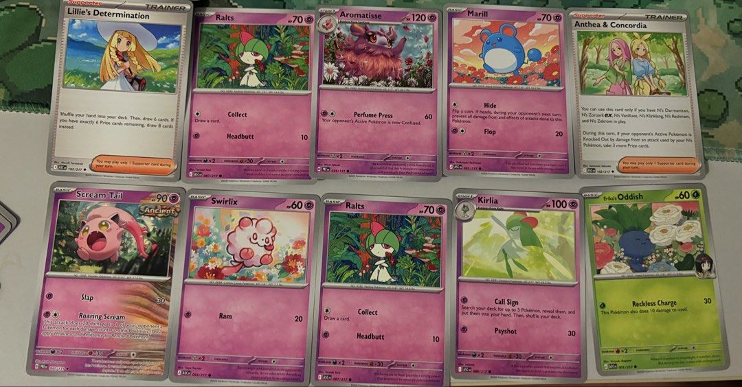 Cute Pokemon Cards Eng (Category: Raw Singles) located in Taguig. Submitted by bunnypocas (Listing ID 1438424284, Image 2). Description: Authentic – from Ascended Heroes & Prismatic Evolution Mint condition. preferrably taking bulk! You can msg me for other pokemon cards! — PRICE MAY VARY ON MP —.
