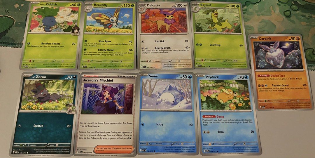 Cute Pokemon Cards Eng (Category: Raw Singles) located in Taguig. Submitted by bunnypocas (Listing ID 1438424284, Image 3). Description: Authentic – from Ascended Heroes & Prismatic Evolution Mint condition. preferrably taking bulk! You can msg me for other pokemon cards! — PRICE MAY VARY ON MP —.