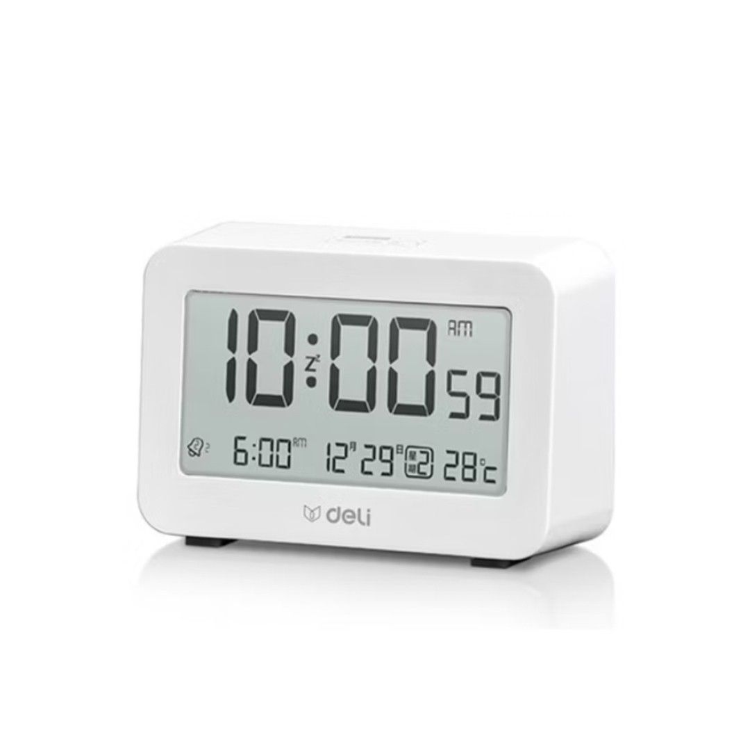 Deli Digital Alarm Clock (Category: Clocks) located in Makati City. Submitted by shoppreloved_ (Listing ID 1438433555, Image 1). Description: - Digital alarm clock by Deli - Originally bought for 600 - clock face still has the protective plastic - Displays time, date, temperature, and day of the week - Features a clear display with backlight - Set up to 3 different alarms - Modern and simple white design.