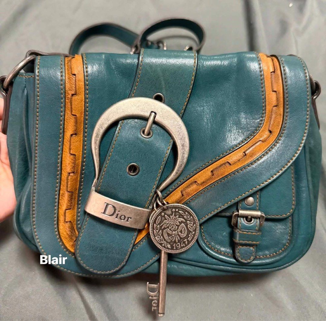Dior saddle bag vintage (Category: Luxury Bags & Wallets) located in Paranaque City. Submitted by blairclo (Listing ID 1433325250, Image 1). Description: Vintage Christian Dior Gau|cho Saddle Bag (2006 Galliano era) – Authentic (LegitGrails certified) – Rare crossbody style (hard to find vs usual shoulder versions) – Beautiful teal leather with contrast stitching – Complete hardware: signature key, coin & horseshoe clasp – Excellent condition, ba