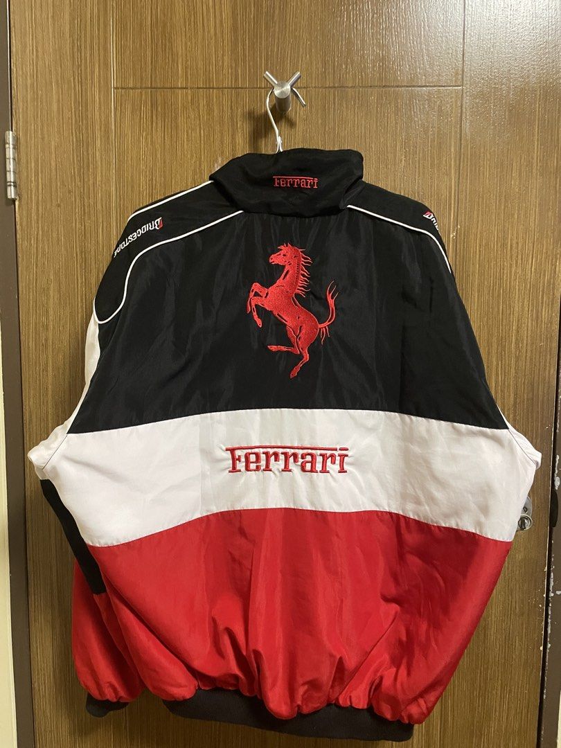 Ferrari Racing Jacket (Category: Coats, Jackets and Outerwear) located in Pasig City. Submitted by randomclothes_ (Listing ID 1438447048, Image 2). Description: W: 27 L: 28 Size: XXL Embroidered designs.